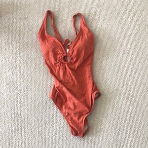 Orange One Piece Swimsuit with Plunging V-Neck and High-Leg Cut